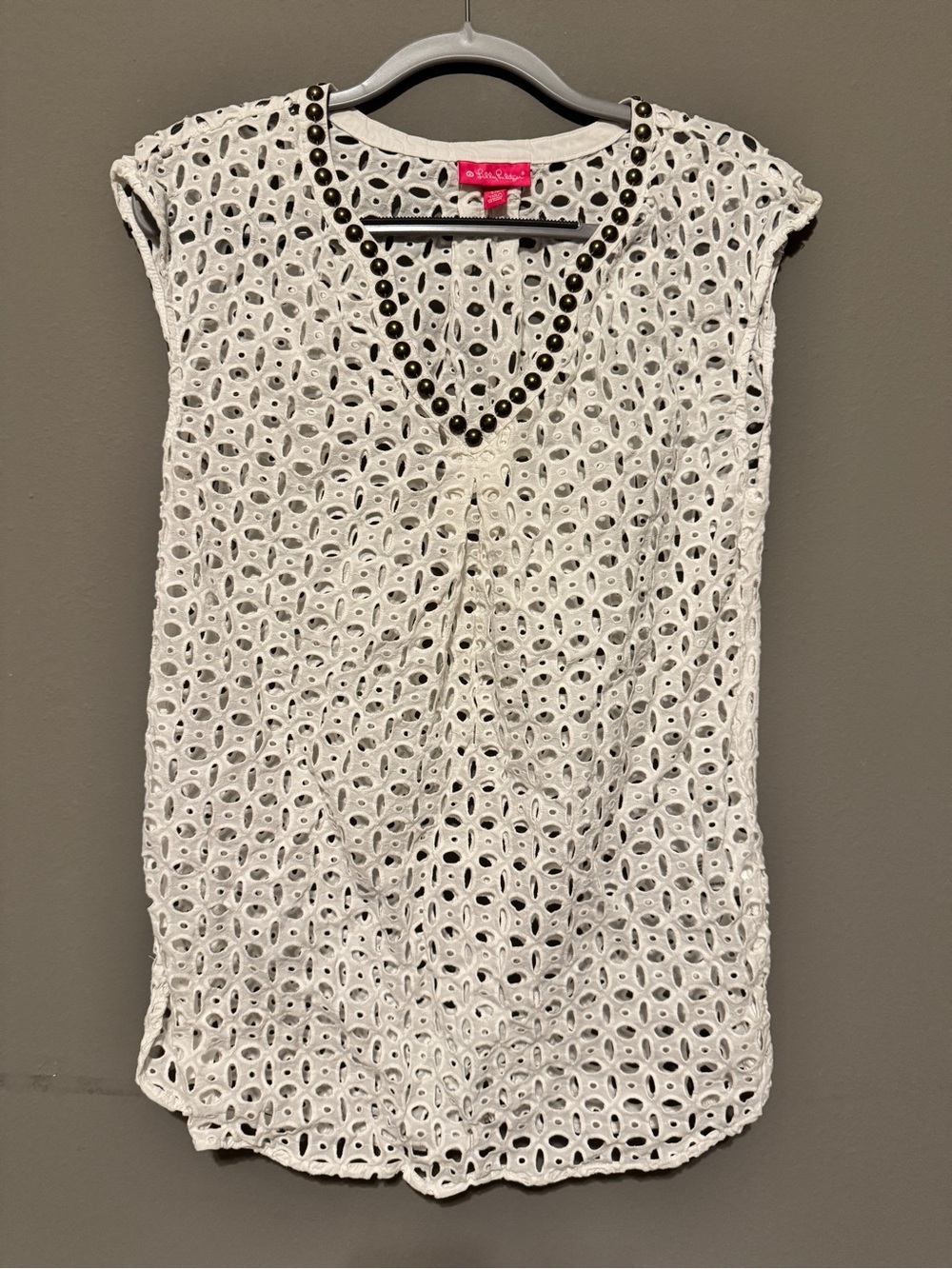 Lilly Pulitzer White Eyelet V-Neck Studded Camisole